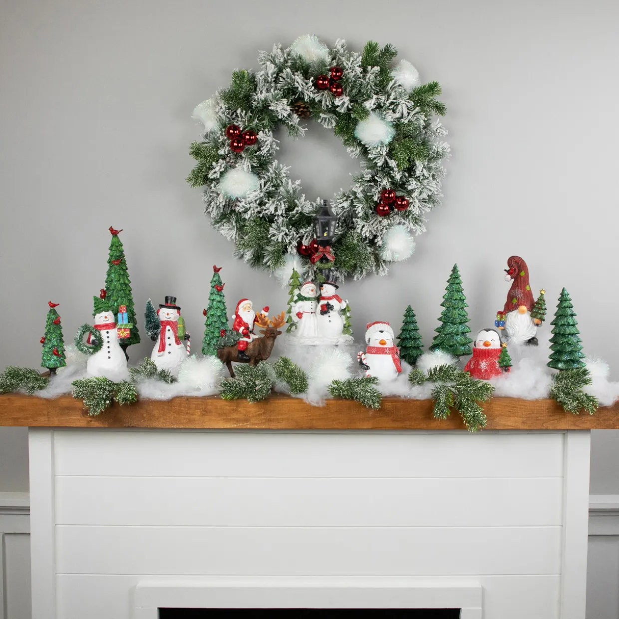 Shopping Snowmen Couple with Presents Christmas Figurines - 8" - Set of 2