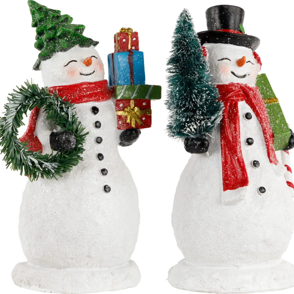 Shopping Snowmen Couple with Presents Christmas Figurines - 8" - Set of 2
