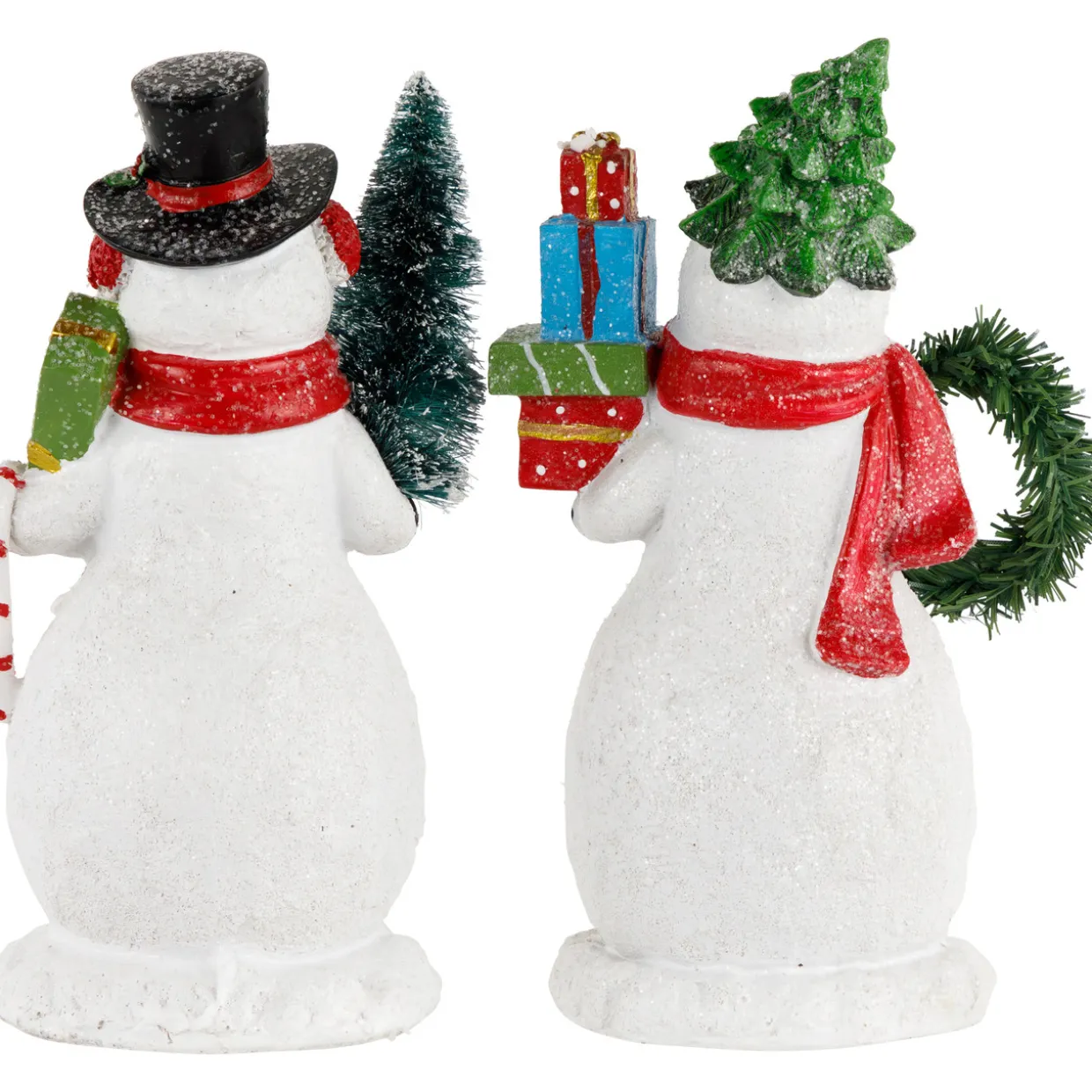 Shopping Snowmen Couple with Presents Christmas Figurines - 8" - Set of 2
