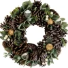 Silver and Green Mixed Foliage and Pinecone Christmas Wreath, 13.5-Inch, Unlit