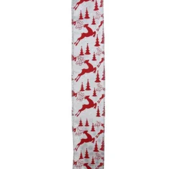 Silver and Red Flying Reindeer Wired Christmas Craft Ribbon 2.5" x 10 Yards