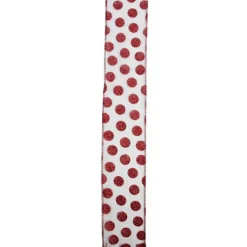 Silver and Red Glittering Polka Dots Christmas Wired Craft Ribbon 2.5" x 10 Yards