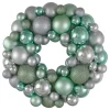 Silver and Seafoam Green 3-Finish Shatterproof Ball Christmas Wreath, 13-Inch