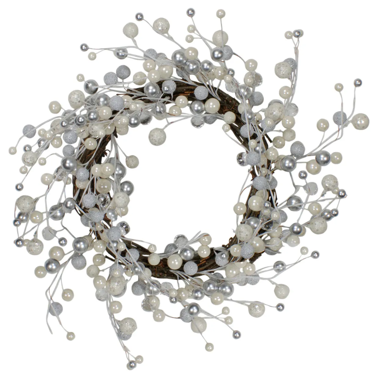 Silver and White Ball Ornaments Christmas Wreath, 20-Inch, Unlit