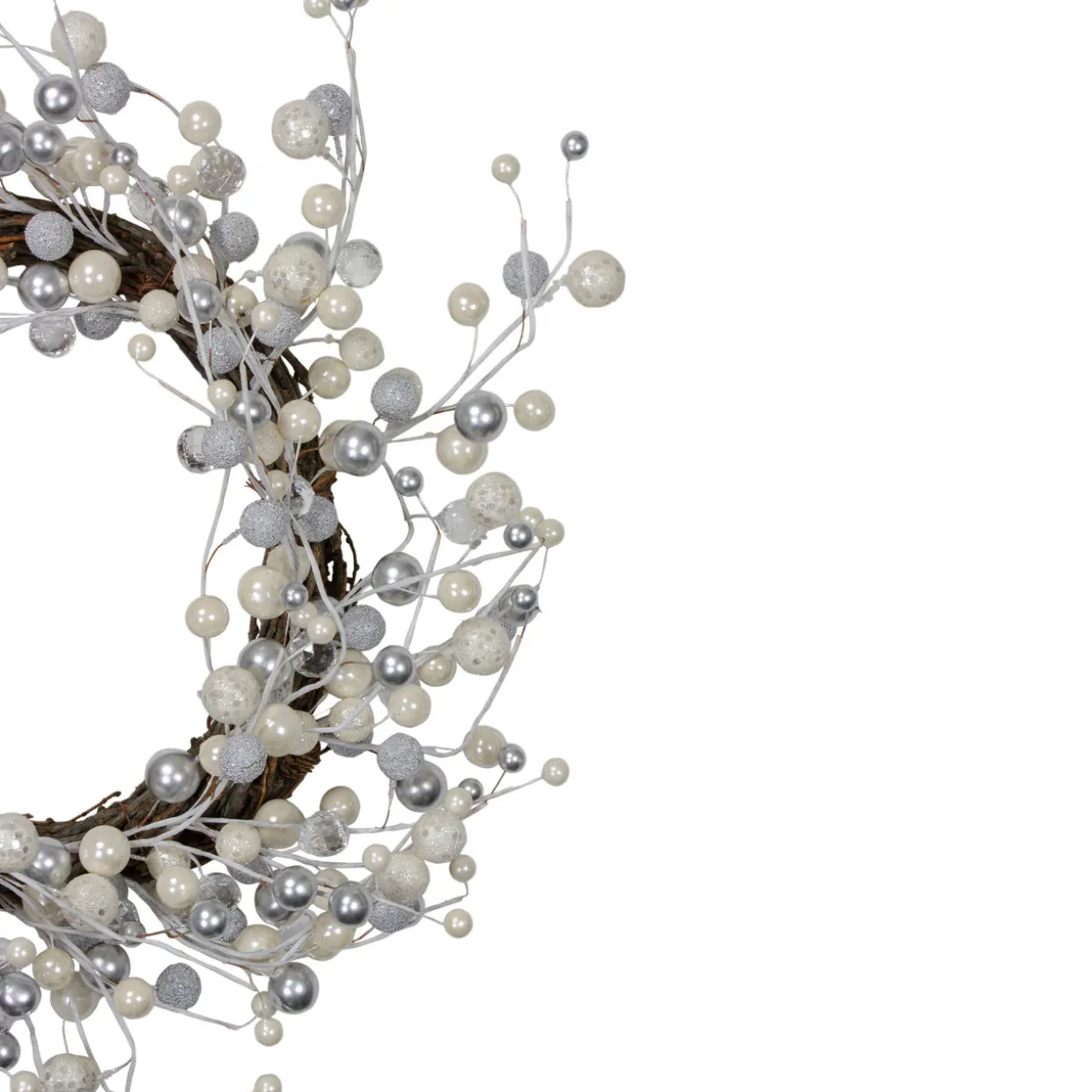 Silver and White Ball Ornaments Christmas Wreath, 20-Inch, Unlit