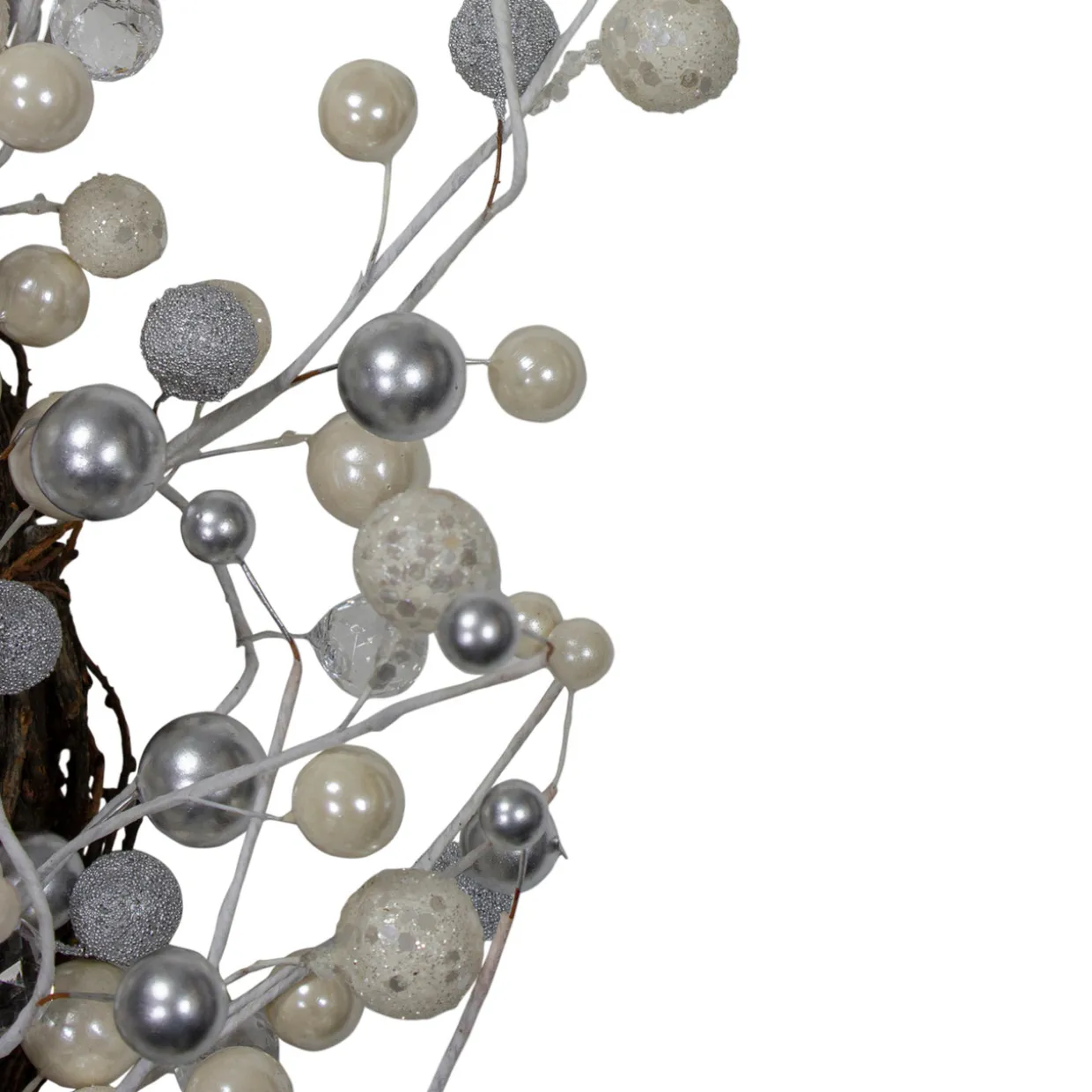 Silver and White Ball Ornaments Christmas Wreath, 20-Inch, Unlit