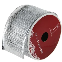 Silver Glittering Metallic Lattice Wired Christmas Craft Ribbon 2.5 x 10 Yards