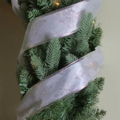Silver Glittering Trees Christmas Wired Craft Ribbon 2.5