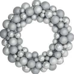 Silver Splendor 3-Finish Shatterproof Ball Christmas Wreath 24" - Unlit