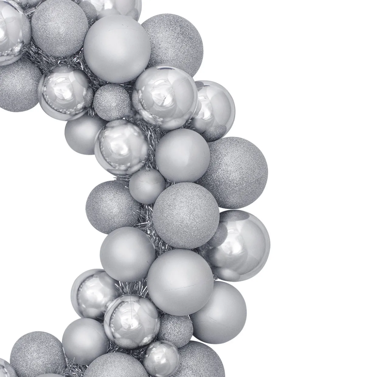 Silver Splendor 3-Finish Shatterproof Ball Christmas Wreath 24" - Unlit