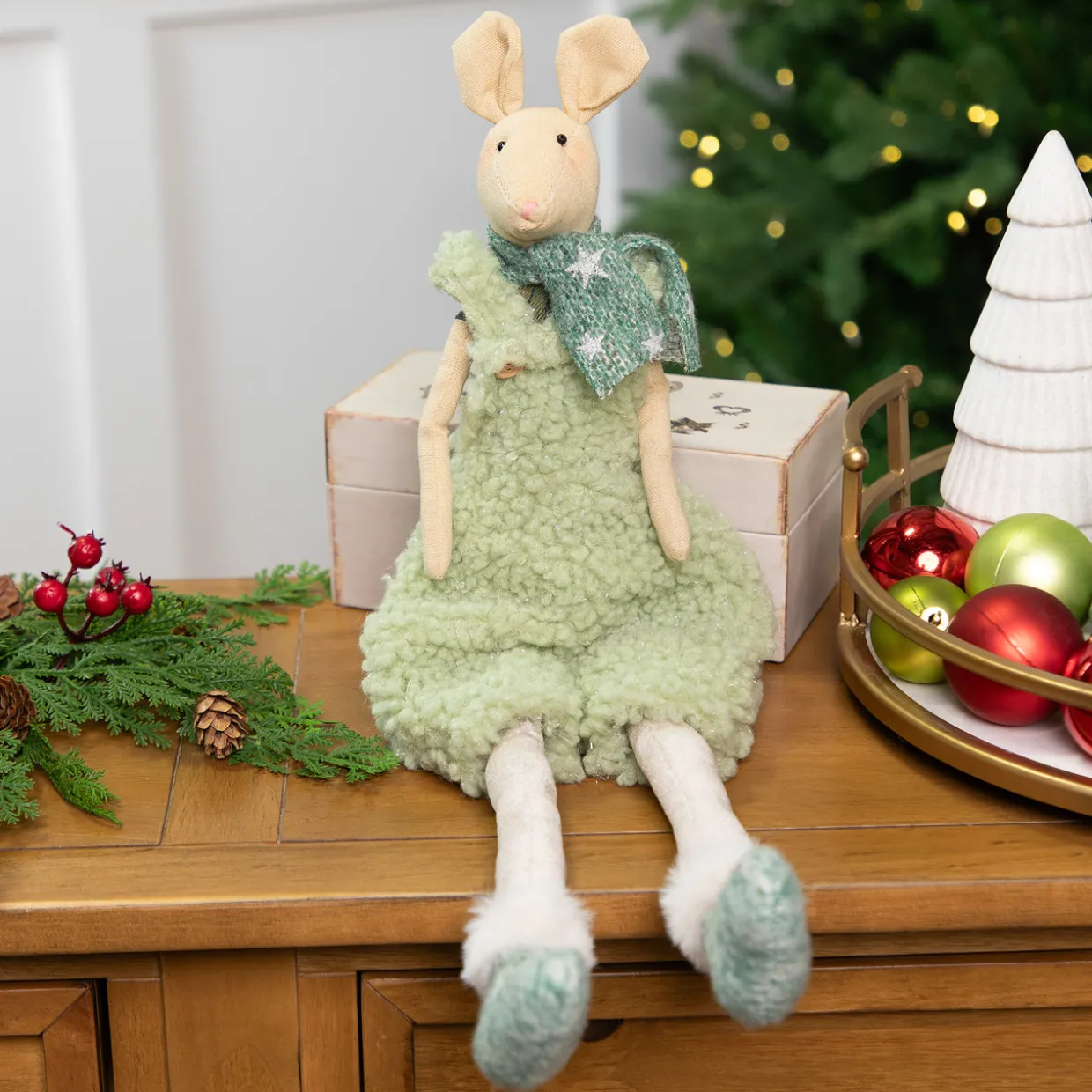 Sitting Boy Mouse in Overalls with Dangling Legs Christmas Figure - 18"
