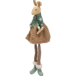 Sitting Girl Mouse in Plush Dress with Dangling Legs Christmas Figure - 18