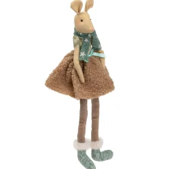 Sitting Girl Mouse in Plush Dress with Dangling Legs Christmas Figure - 18