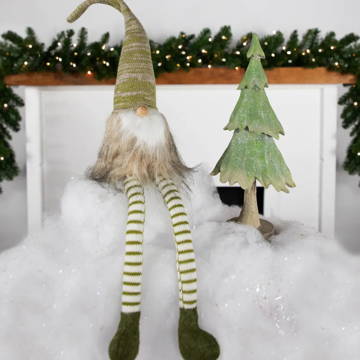 Sitting Gnome with Knitted Hat and Dangling Legs Christmas Figure - 29" - Green