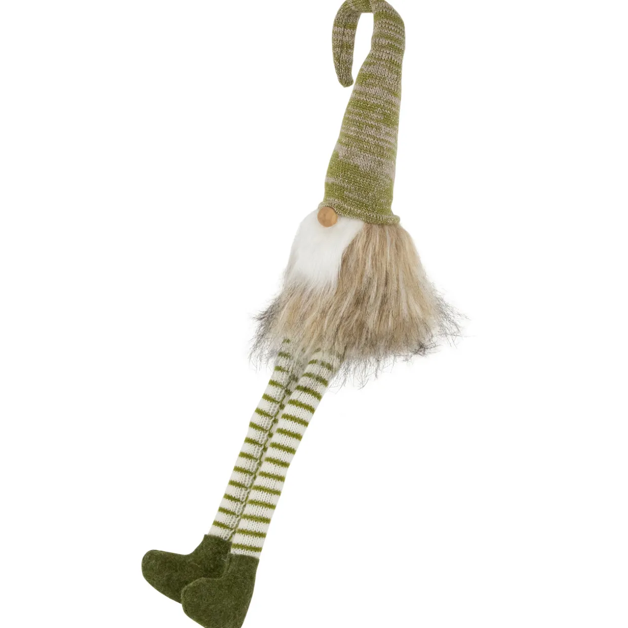 Sitting Gnome with Knitted Hat and Dangling Legs Christmas Figure - 29" - Green