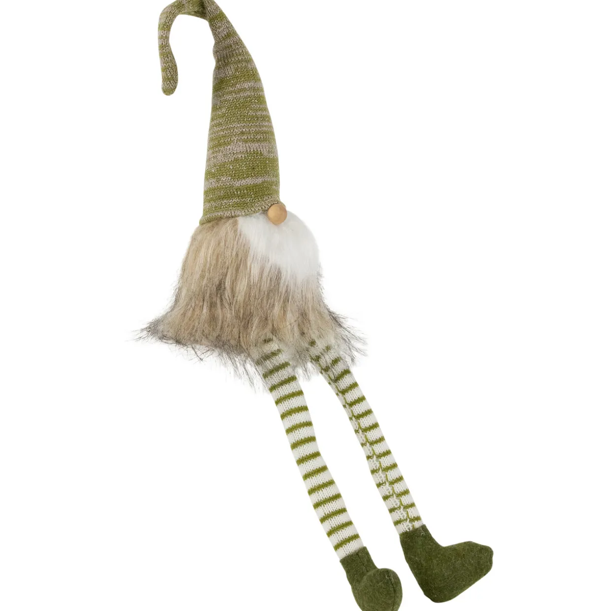 Sitting Gnome with Knitted Hat and Dangling Legs Christmas Figure - 29" - Green