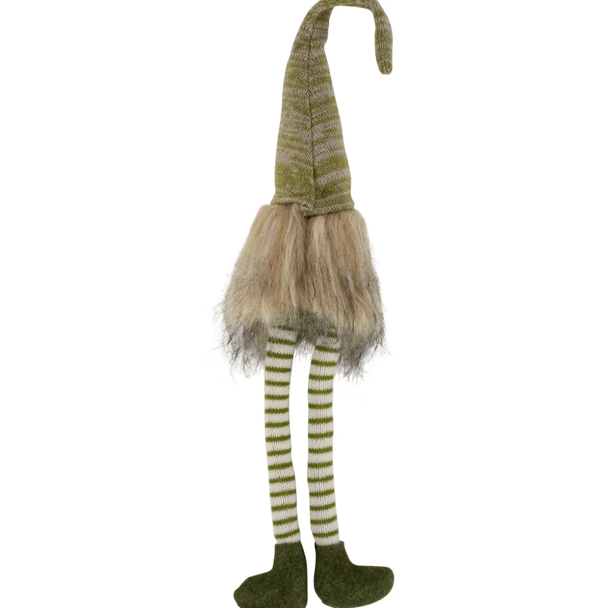 Sitting Gnome with Knitted Hat and Dangling Legs Christmas Figure - 29" - Green