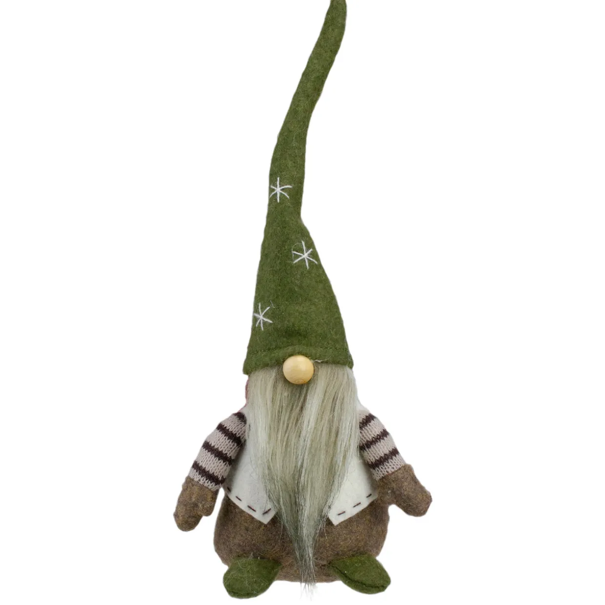 Sitting Gnome with Pointy Snowflake Hat Christmas Figure - 12" - Green and Brown