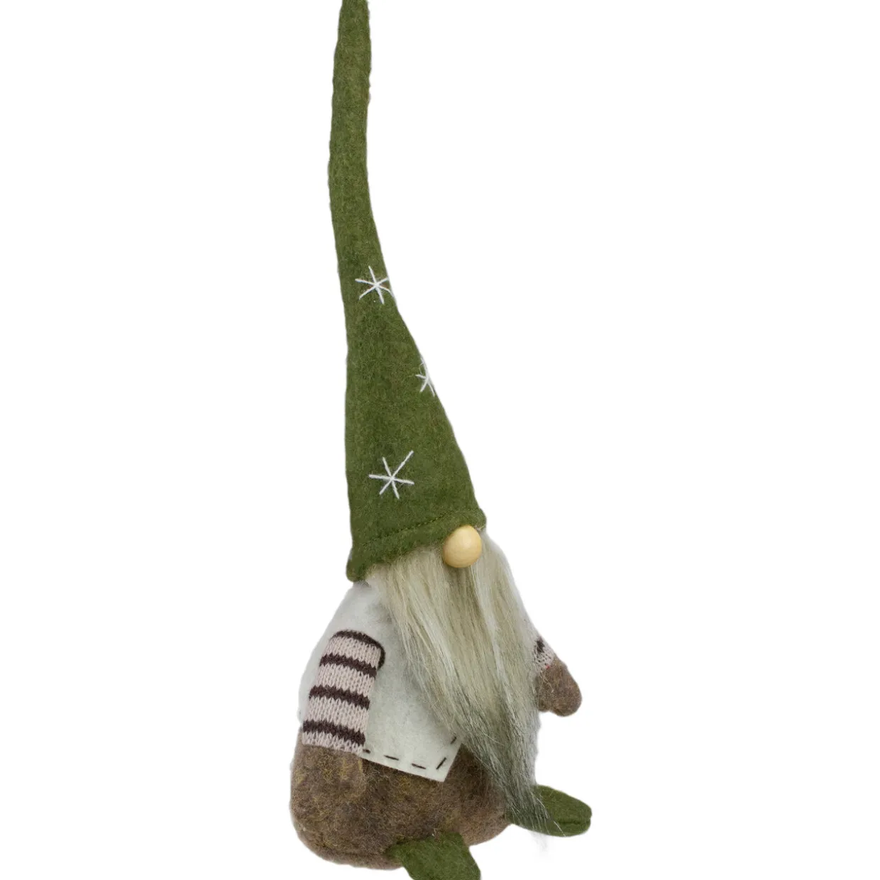 Sitting Gnome with Pointy Snowflake Hat Christmas Figure - 12" - Green and Brown