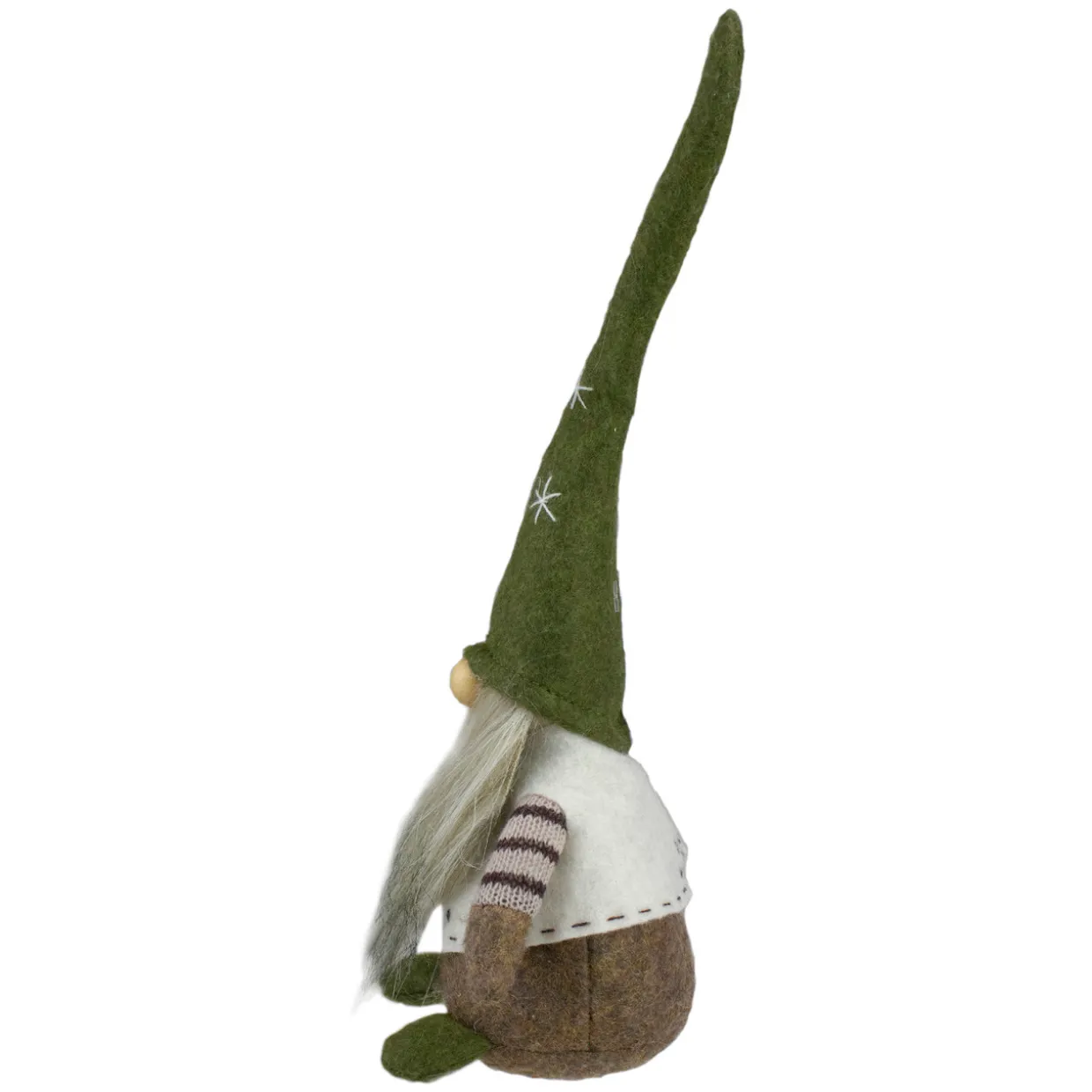Sitting Gnome with Pointy Snowflake Hat Christmas Figure - 12" - Green and Brown