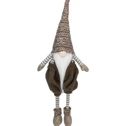 Sitting Gnome with Striped Dangling Legs Christmas Figure - 18.5" - Brown