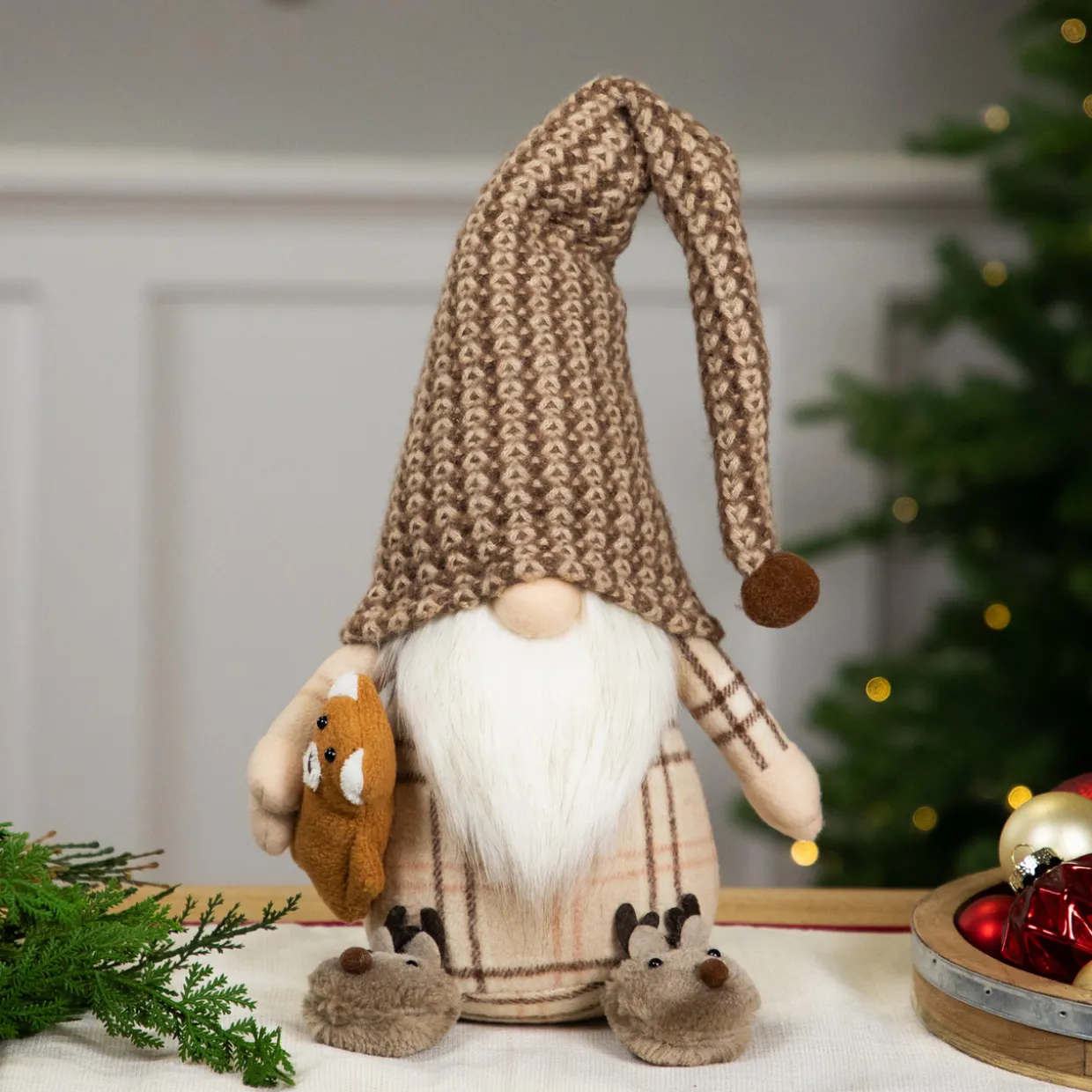 Sitting Gnome with Teddy Bear Christmas Figure - 14"