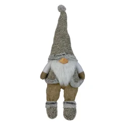 Sitting Plush Faux Fur Gnome Christmas Figure - 17" - Gray and Beige