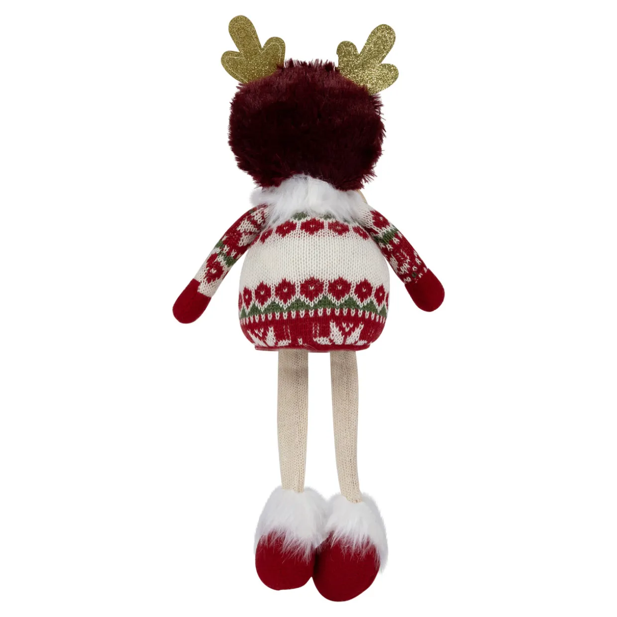 Sitting Plush Girl with Dangling Legs Christmas Figure - 16" - Cream and Red