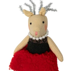 Sitting Reindeer Girl in Dress Christmas Figure - 5.5