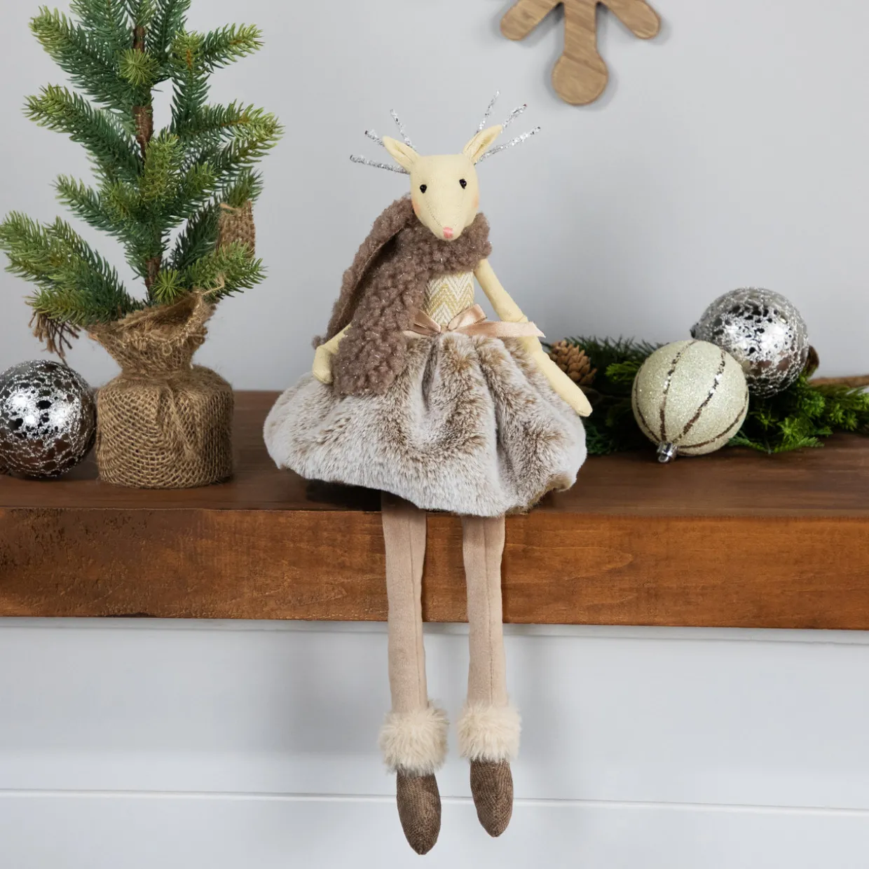 Sitting Reindeer Girl with Dangling Legs Christmas Figure - 18"
