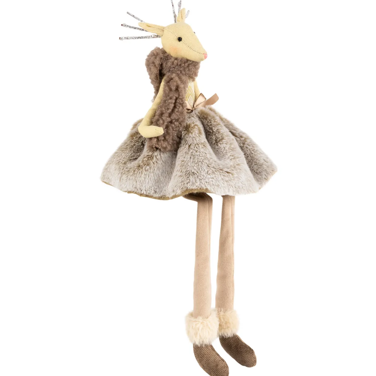 Sitting Reindeer Girl with Dangling Legs Christmas Figure - 18"