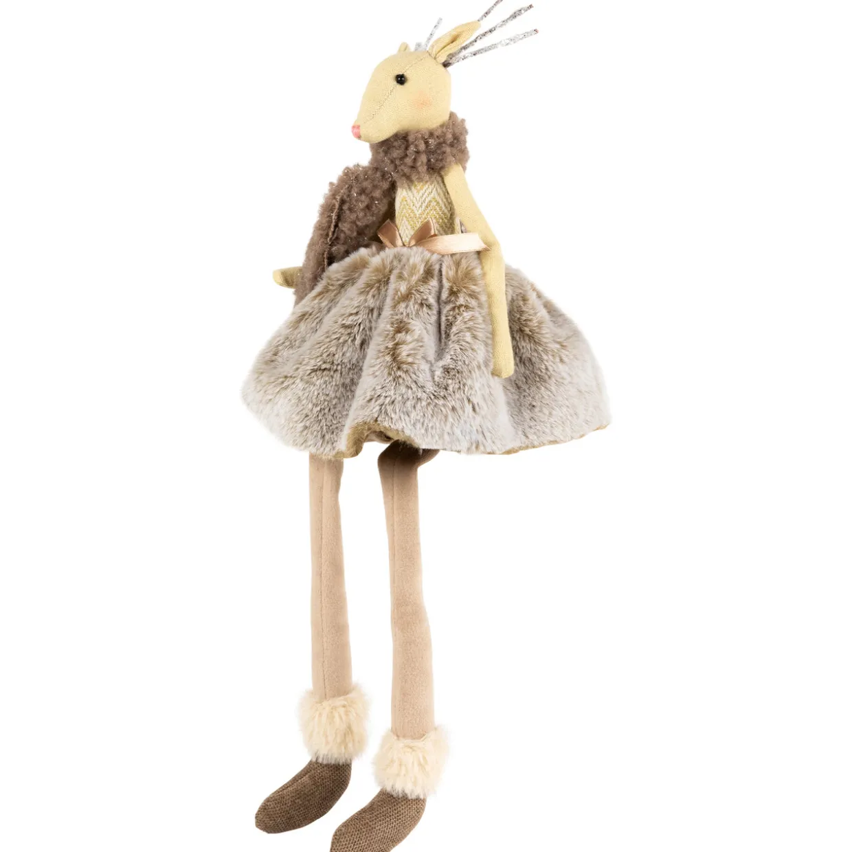 Sitting Reindeer Girl with Dangling Legs Christmas Figure - 18"