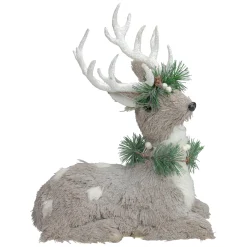 Sitting Sisal Reindeer with Wreath Christmas Figure - 12.75" - Gray