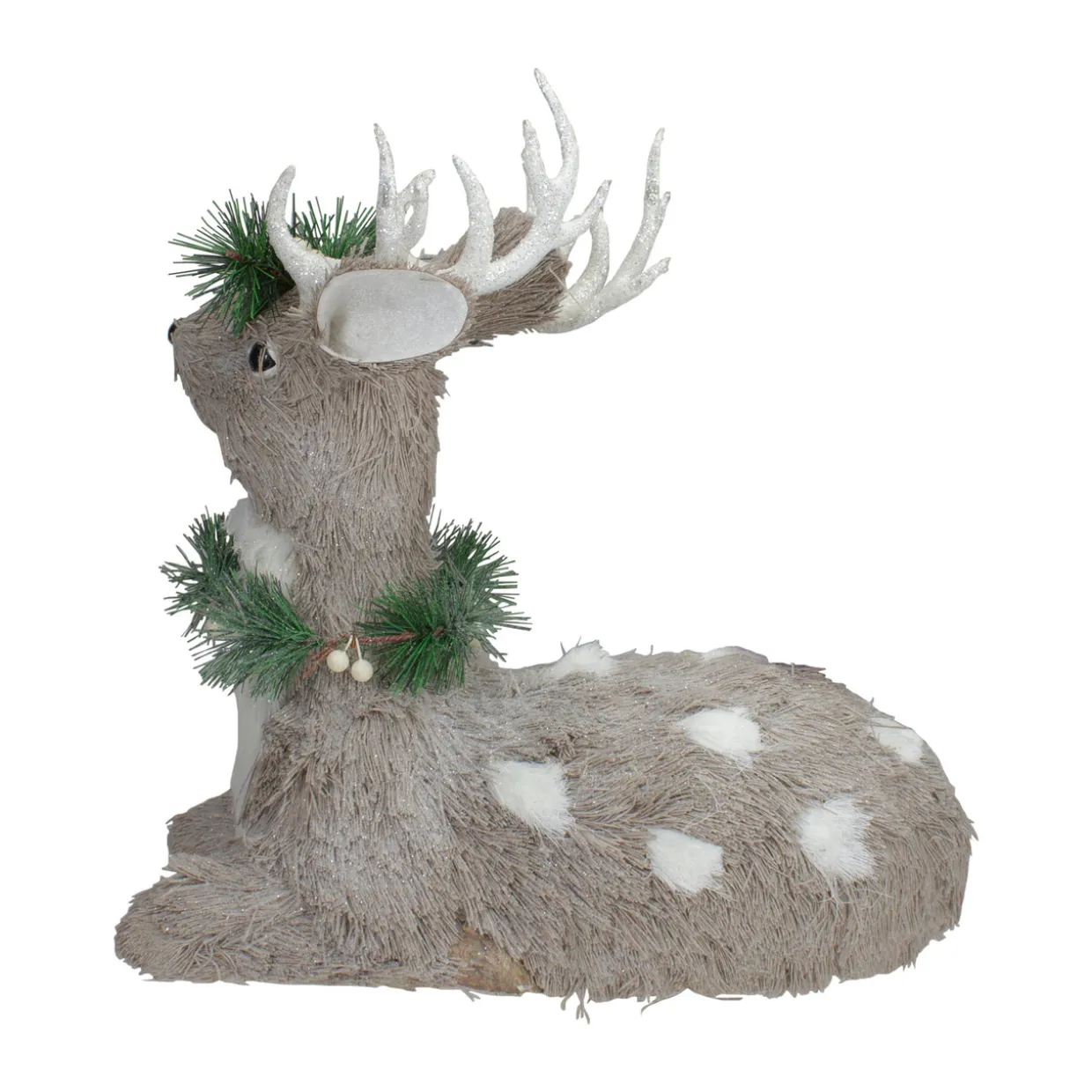 Sitting Sisal Reindeer with Wreath Christmas Figure - 14" - Gray