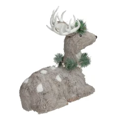Sitting Sisal Reindeer with Wreath Christmas Figure - 14
