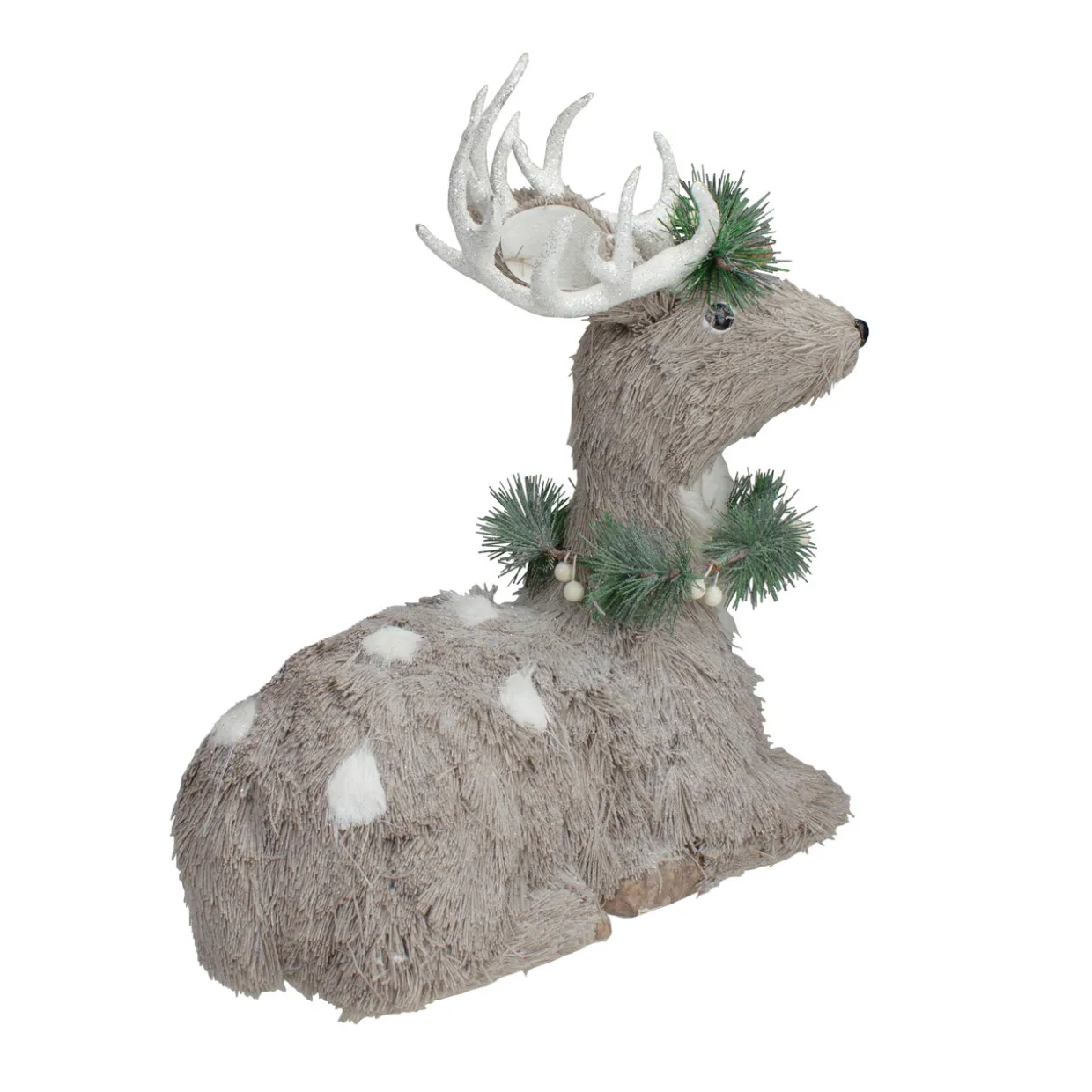 Sitting Sisal Reindeer with Wreath Christmas Figure - 14" - Gray