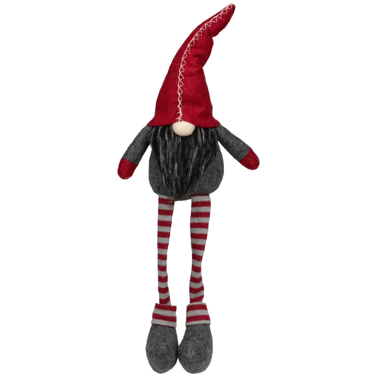 Sitting Striped Gnome Christmas Figure - 22" - Red and Gray