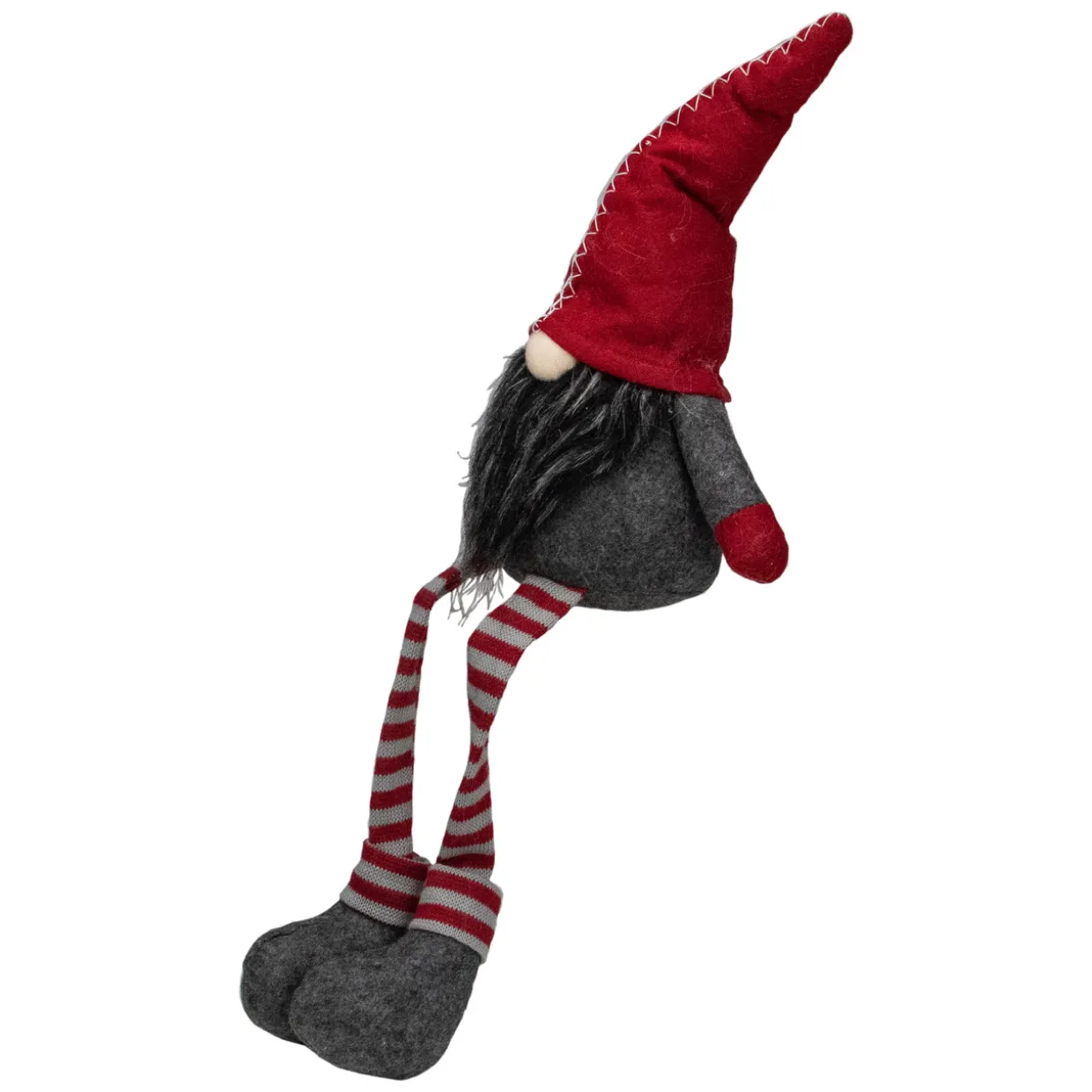 Sitting Striped Gnome Christmas Figure - 22" - Red and Gray