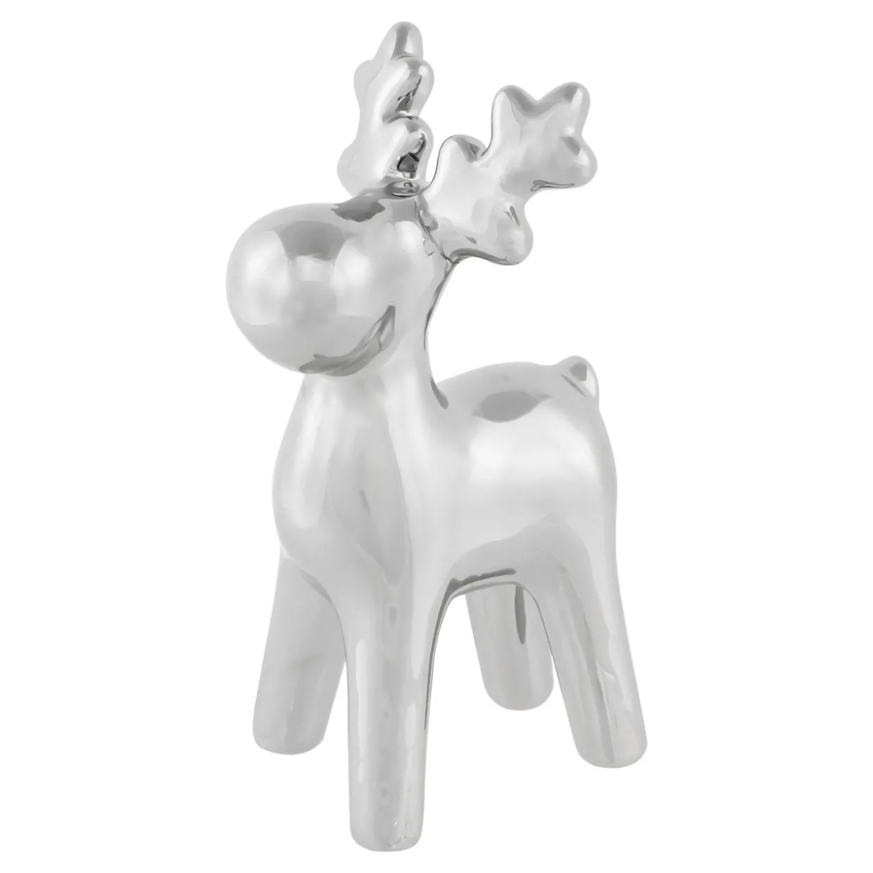 Sleek Ceramic Standing Moose Christmas Figurine - 7" - Silver Finish