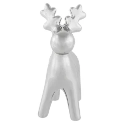 Sleek Ceramic Standing Moose Christmas Figurine - 7" - Silver Finish