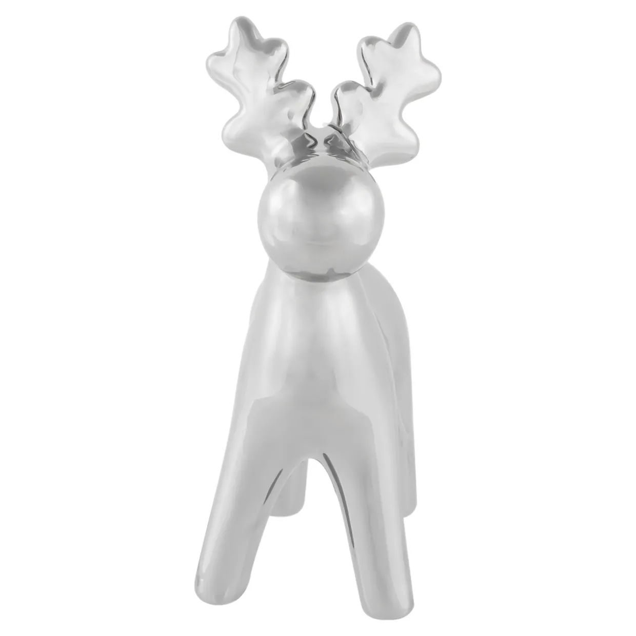 Sleek Ceramic Standing Moose Christmas Figurine - 7" - Silver Finish