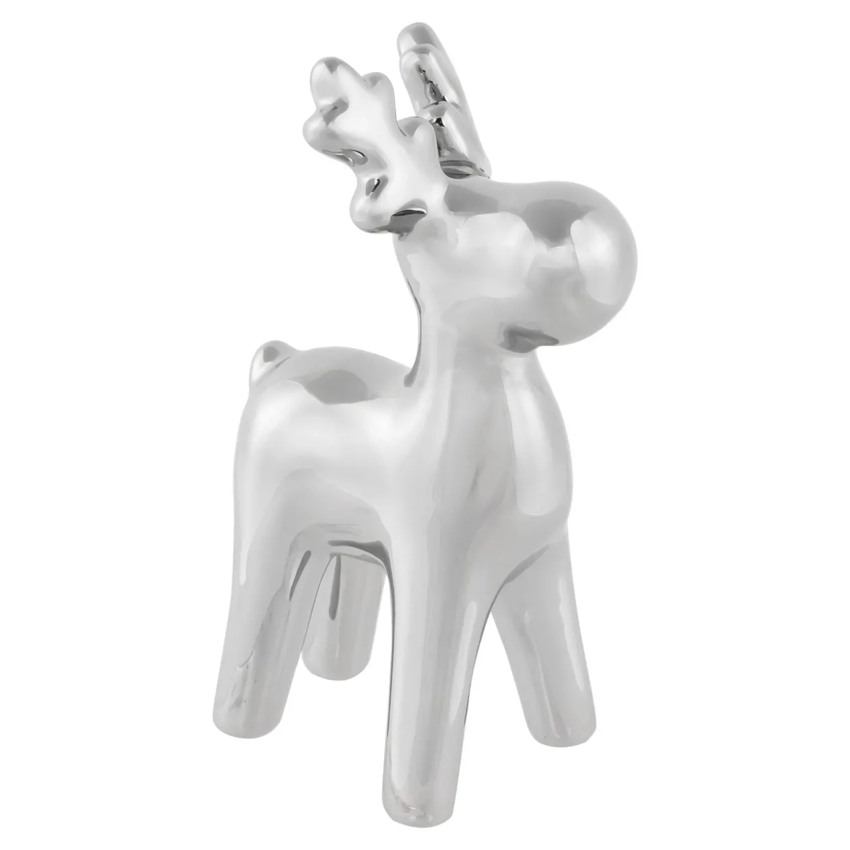 Sleek Ceramic Standing Moose Christmas Figurine - 7" - Silver Finish