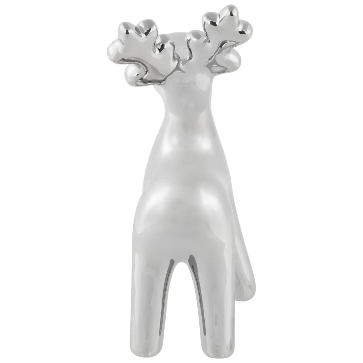 Sleek Ceramic Standing Moose Christmas Figurine - 7" - Silver Finish