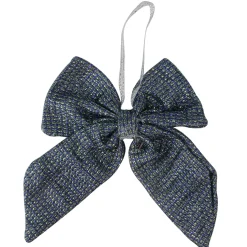 Small Double Loop Christmas Bow - 5.25" - Gray and Blue