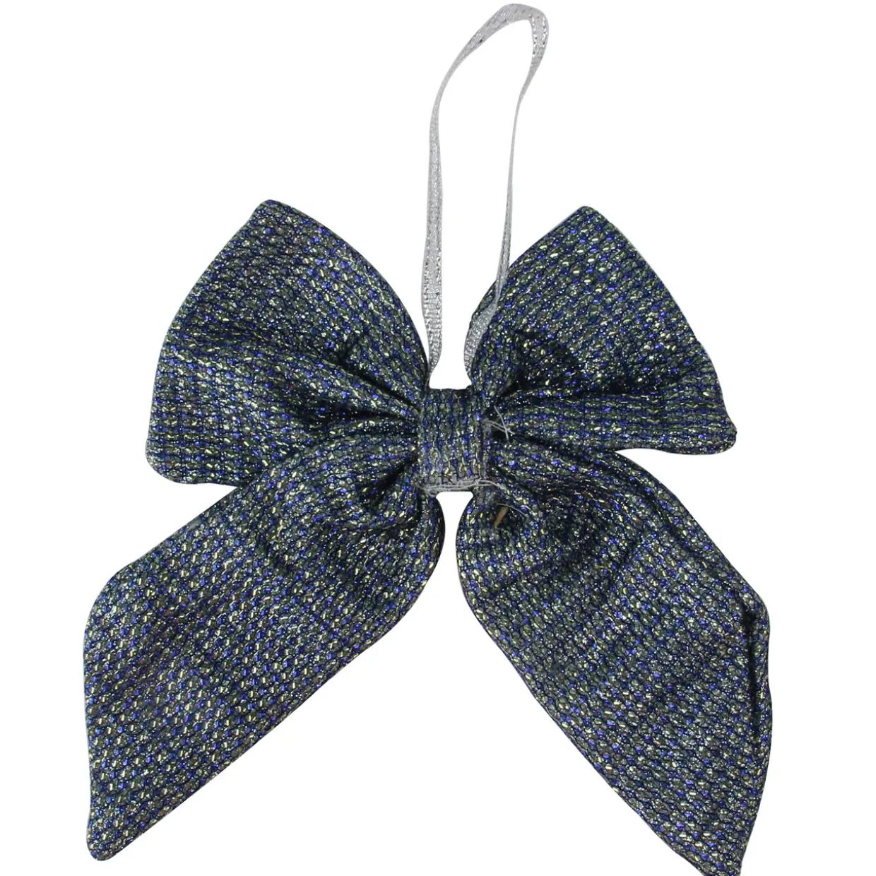 Small Double Loop Christmas Bow - 5.25" - Gray and Blue