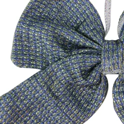 Small Double Loop Christmas Bow - 5.25" - Gray and Blue