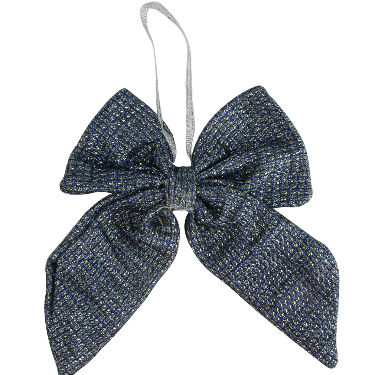 Small Double Loop Christmas Bow - 5.25" - Gray and Blue