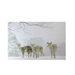 Small Fiber Optic Lighted Winter Woods with Deer Canvas Wall Art 12" x 11.75"