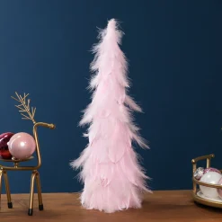 Small Layered Feather Cone Tree Glittered Christmas Decoration - 16" - Pink