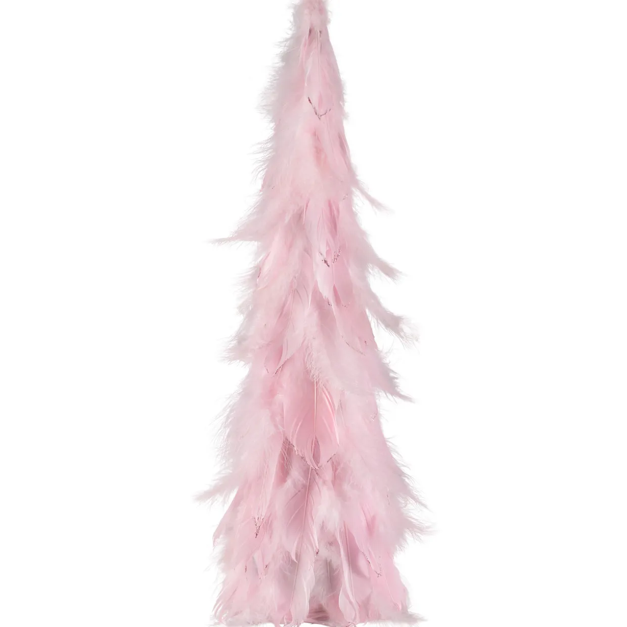 Small Layered Feather Cone Tree Glittered Christmas Decoration - 16" - Pink